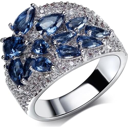 Elegant Jewelry Color stone Cubic zirconia Crystal Ladies Luxury Wedding Party Ring Brand Wholesale price Women Engagement Ring