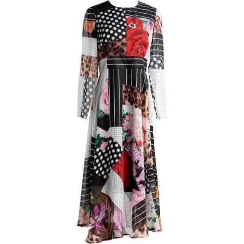 2021 Spring New Fashion Runway Long Sleeve Floral Print Chiffon Dress Elegant Vintage Midi Vestidos Casual Holiday Robe Femme