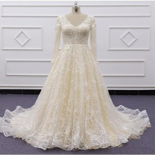 Molanda Hung 2021 Bridal Dress V-Neck Ball Gown Beading Zipper Draped Sequined Appliques Champegne Global Shipping SJ210