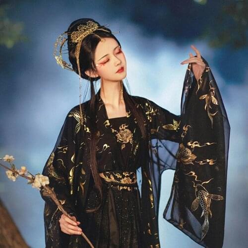 Black Han Fu Women Chinese Style Traditional Dress For Party Female Dress Suit Lady Fairy Clothes Princess Girl Clothing Student