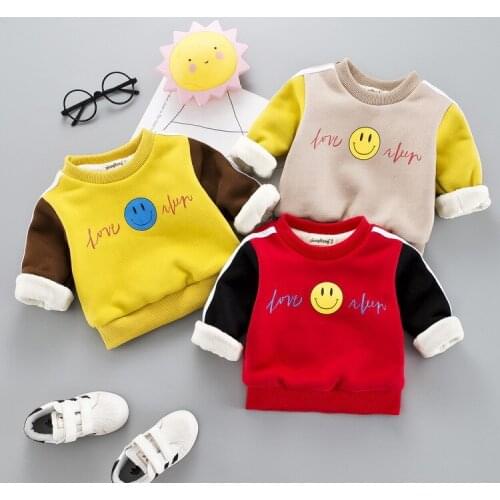 Winter Baby Girls T Shirt Plus Fleece Warm Girls Sweatshirt Thicken T Shirt For Girl Winter Kids Baby Smile Print Brand Clothes