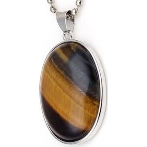 100-Unique Simple Style Silver Plated Natural Tiger Eye Stone Oval Shape Pendant For Anniversary Gift