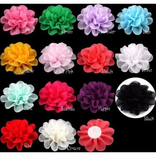 120pcs/lot 10cm 14 Colors Big Fluffy Chiffon Flowers For Baby Hair Accessories Artificial Fabric Flowers For Wedding Decoration