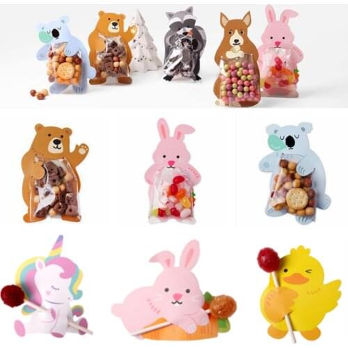 20pcs/set Korean Cartoon Animal Card Candy Biscuit Packaging Bag Baking Decor Bag Lollipop Card Birthday Party Decoration Kids