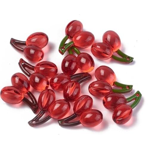50pcs Transparent Korea Acrylic Cherry Pendants for fashion DIY necklace Earring jewelry making Decor 21.5x18x9.5mm, Hole: 1.5mm