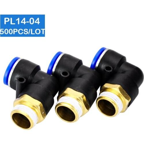500Pcs L Shaped PT 1/2" Male Threaded to 14mm Tubing Pneumatic Quick Fitting PL14-04