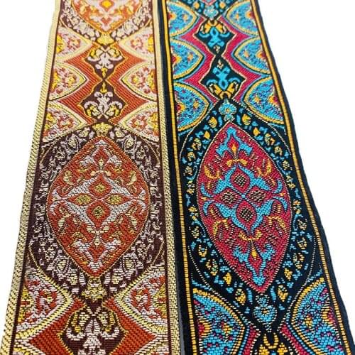 7 Meters 50mm Woven Jacquard Ribbon Gold Geometric Pattern Ribbon Vintage Ethnic Embroidery Lace Trim DIY Clothes Accessories