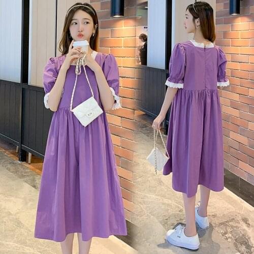 95456# Maternity Dress Summer Cotton Short Sleeves Loose Midi Slimming Dress Plus Size Pregnancy Dress Pregnant Women Mom Dress