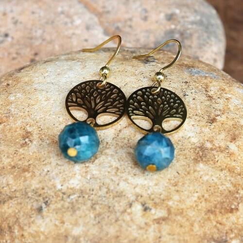 Apatite Stone Stainless Steel Tree of Life Earrings for Women Charm Drop Dangle Earring Cute Elegant Jewelry Femme