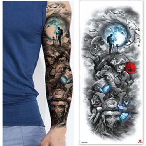 Large Arm Sleeve Tattoo Demon Warrior Waterproof Temporary Tatto Sticker Angel Eyes Wolf Rose Body Art Full Fake Tatoo Women Men