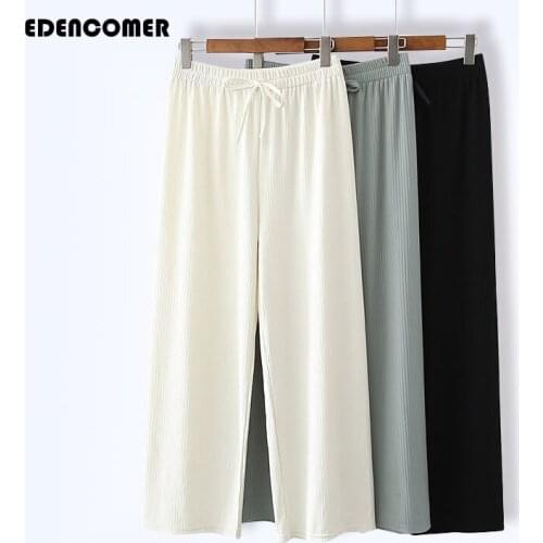 Large Size Womens Summer New Product Pure Color Temperament Wide Leg Pants 2021 Casual Fashion Pure Color Loose Pants Women