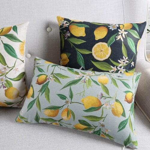 Fruit Lemon Cushion Covers Green Plants Lemon Tree Leaves Flowers Pillow Cover Sofa Chair Decorative Linen Cotton Pillow Case