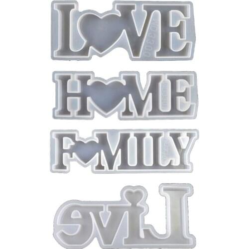 4 Pack Alphabet Mold Silicone Resin Letter Molds with Love Home Family Live Signs Epoxy Resin Molds DIY Table Home Decor