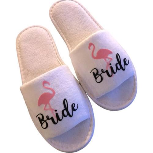 Personalized name title Flamingo Luau wedding bridesmaid bride spa slippers Matron of honor Bachelorette party favors gifts
