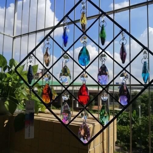 Camal 1set 24.2inch Tall Square Black Hanger Frame w/ 38mm Colorful Crystal Pendant Prisms Chandelier Wedding Home Centerpiece