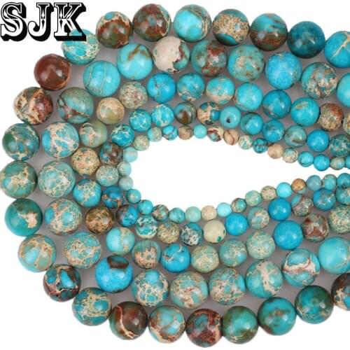 Natural Stone Beads Light Blue Sea Sediment Turquoises Imperial Jaspers Round Beads 4 6 8 10 12mm For Bracelet Jewelry Making