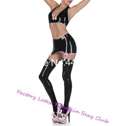 Latex Ruber lingerie Sets Latex Bra Short Garter With Stockings exotic lingerie women lingerie set Custom Made