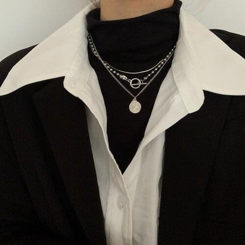 TIMEONLY Multi Layered Coin Portrait Pendant Necklaces Beads Snake Necklace Titanium Steel Elegant Jewellery for Women Ladies