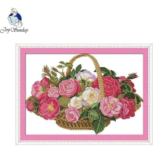 Joy Sunday diy painting Embroidery Kit Precise Printed Rose basket Design Handmade Needlework Cross Stitch Set Cross-Stitching