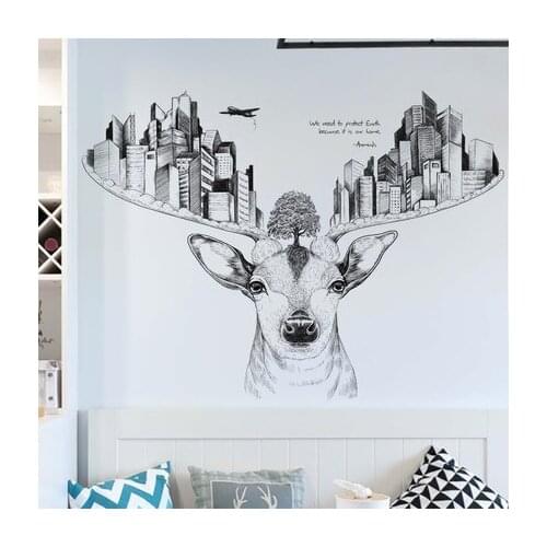 Wall Sticker Black Art Elk Head Modern Living Room Decoration Sofa Wall Mural Creative Sketch City Building Abstract Posters