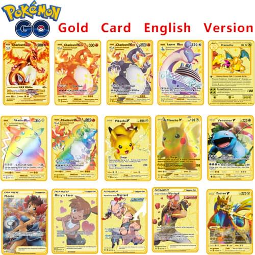 2021 Latest Pokemon Flash Metal Fire-breathing Dragon Gx Vmax V EX Metal Rare Card Pikachu Game Battle Collection Card Gift