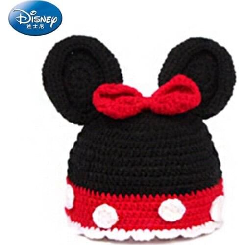 Newborn Photography Props Autumn Winter Baby Cute Ear Warm Knitted Hat Boys Girls Infant Mickey House Woolen Hats For New Born