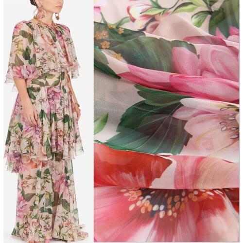 Romantic Sicily digital printing chiffon fabric for summer dress ткань хлопок tissu telas sewing tela tecido ткани stof stoff