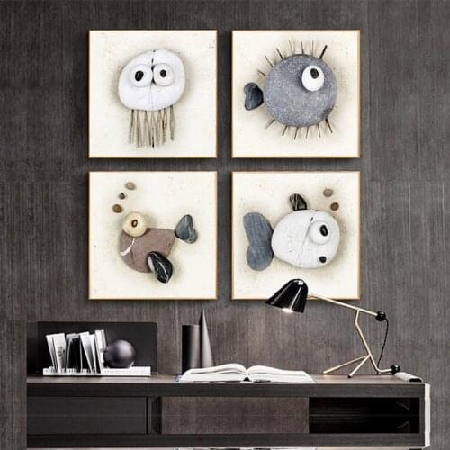 Nordic Ocean Stone Creative Fish Stylish Pattern Children Canvas Painting Print Poster Wall Art Picture Kids Room Home Decor