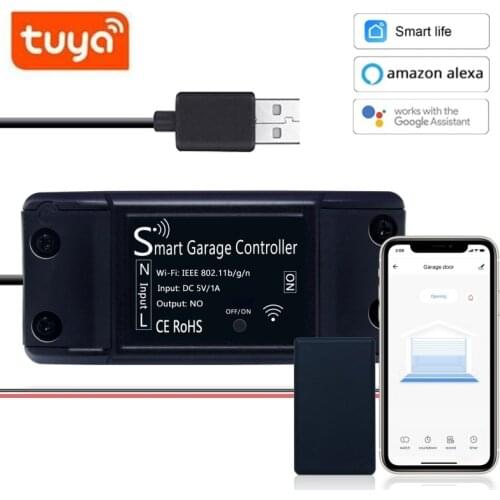WiFi Switch Smart Garage Door Opener Controller Tuya Smart Life APP Remote Control with Alexa Echo Google Home No Hub Require
