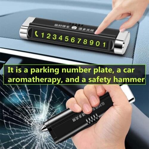 Luminous Car Temporary Parking Card Sticker Safety Hammer Air Freshener Auto PhoneNumber Card Plate Car Aromatherapy Accessories