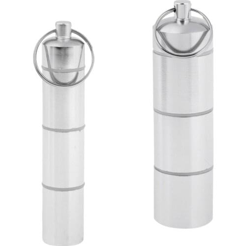 Aluminum Alloy Waterproof Pill Box Mini Tablet Case Keychain Storage Bottle with 3 Separated Layers