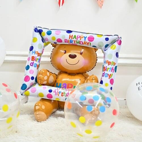 Cartoon bear balloons, birthday party decorations, balloon photo frames, photo props