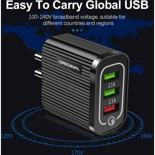 15W Mobile Phone Chargers 3USB Quick Charge3.0 Charging Plug EU Travel Wall Charger Portable Mobile Phone Charginng Accessories