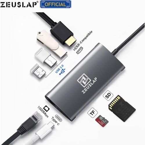 ZEUSLAP USB3.0 HUB USB C to HDMI RJ45 Thunderbolt 3 Adapter for MacBook Samsung Galaxy S9 Huawei Mate 10 P20 Pro Type C HUB