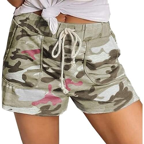 Womens Comfy Camo Shorts Drawstring Elastic Waist Pockets Casual Beach Summer Women Shorts High Waist Fashion Sexy Shorts #3