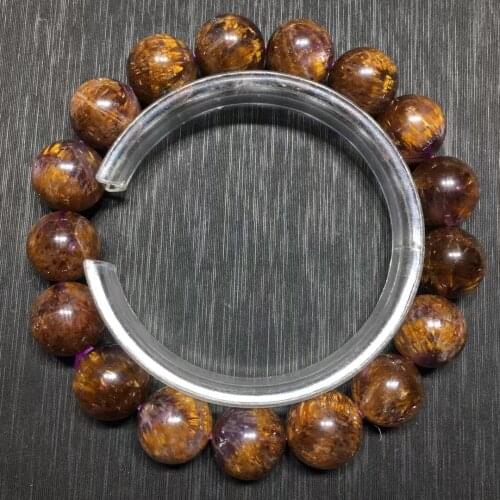 12.5mm Natural Cacoxenite Auralite 23 Purple Rutilated Quartz Bracelet Clear Round Beads Bangle Women Men AAAAAA