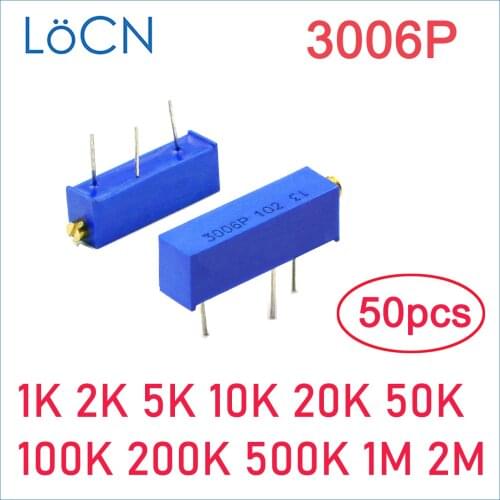 3006P 1K 2K 5K 10K 20K 50K 100K 200K 500K 1M 2M Trimmer Potentiometer Trimming Potentiometer 50PCS OHM 102 3006P-1-102