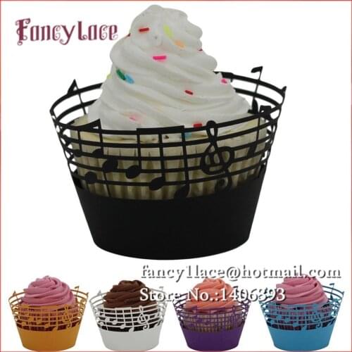50pcs Laser Cut musical note Lace Cupcake cake Wrapper Liner Baking Cup paper for Wedding Valentines Day tea party decoration