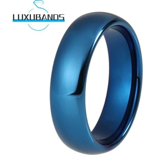 6MM Tungsten Wedding Rings For Men Women Blue Engagement Wedding Domed Bands Polished Finished Comfort Fit