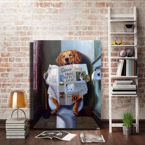 5D DIY Diamond Painting Bathroom Toilet Dog Newspaper Square Diamond Embroidery Seike Cartoon Picture Cross Stitch Home Decor