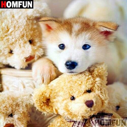 HOMFUN Full Square/Round Drill 5D DIY Diamond Painting "Animal dog" 3D Embroidery Cross Stitch 5D Home Decor A07554