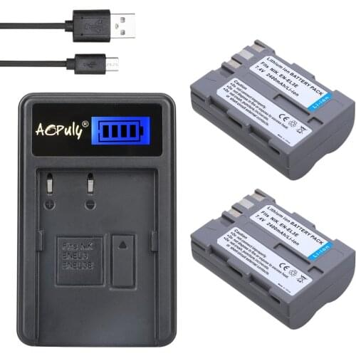 AOPULY 2pcs EN EL3e ENEL3e EL3 Battery + LCD USB Charger For Nikon D300S D300 D100 D200 D700 D70S D70 D80s D80 D90 D50
