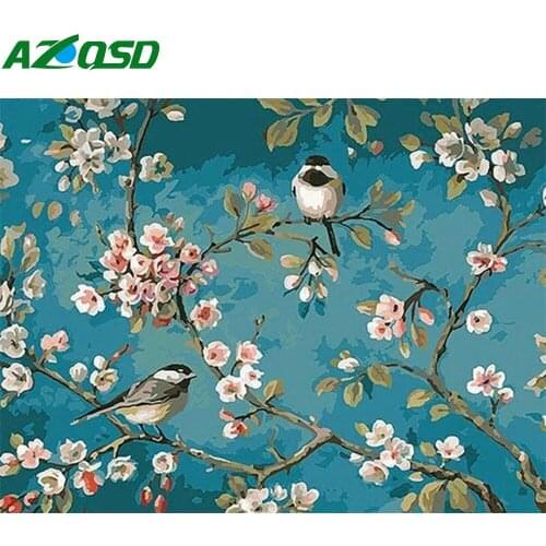 AZQSD Coloring By Numbers Bird On Tree Handpainted Modern Wall Art Painting By Numbers On Canvas Landscape Kits Unique Gifts