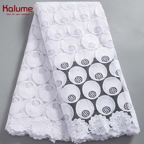 Kalume White Sequins Lace Fabric High Quality African Nigerian Lace Fabric 5 Yards 2021 For Diy Dress Sewing Wedding F2561