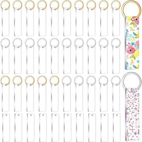 40Pieces Blanks Song Key Chain Acrylic Keychains Blank Acrylic Transparent Rectangle Discs with 30Pieces Metal Key Chain