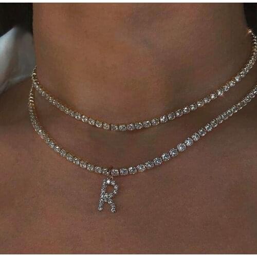 Fashion 26 Alphabet Rhinestone Pendant Necklace for Women Luxury Shiny Letter Crystal Chain Necklace Wedding Jewelry Party Gift