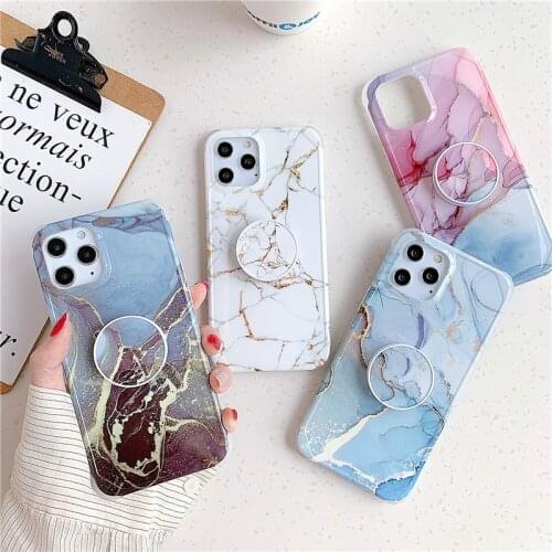 Grip Stand Holder Marble Phone Cases For iphone 11 XR X XS 12 Pro Max 7 8 Plus SE 2020 Case Shockproof Silicone Back Cover