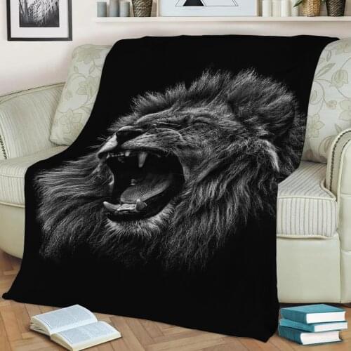 Angry lion black and white Flannel Throw Blanket 3D Printed Keep Warm Sofa Child Blanket Home Decor Textiles Dream Family Gift