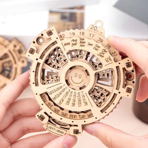Wooden 3D Model Building Block Kits DIY Kids Rotating Machinery Perpetual Calendar Gear Turning Assembly Models Educational Toy