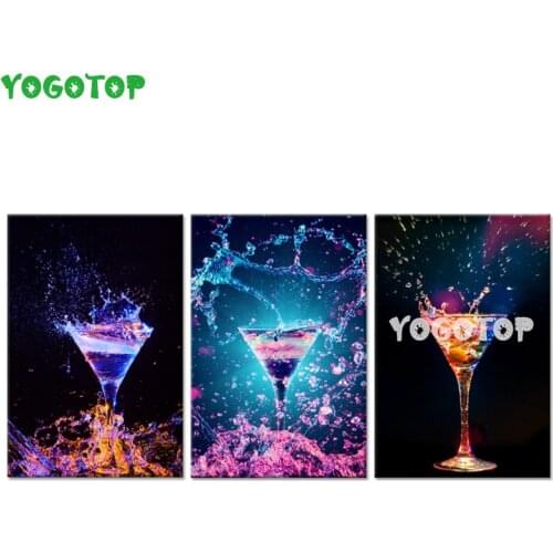 Colorful Cocktail In Glass with Splash 3 Pieces Diy diamond Painting Mosaic rhinestone full diamond embroidery wall decor ML1565